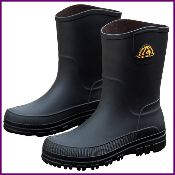 Men's Waterproof Rain Boots Slip Resistant Lightweight Mid Calf Outdoor